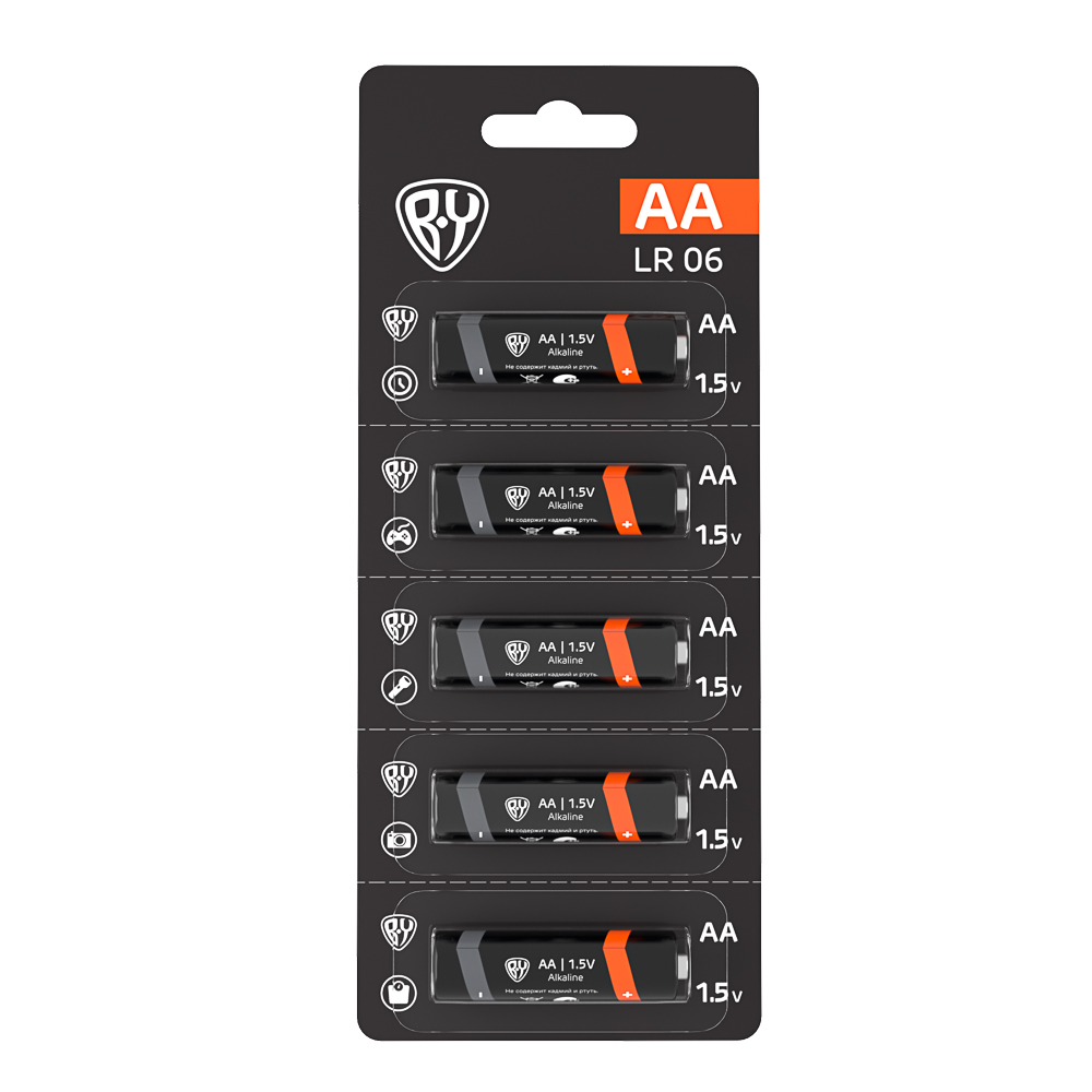 Батарейка AA BY (LR06) 1шт в отрывном блистере, щелочная 1.5В, цена за 1шт, арт.№ 917-115