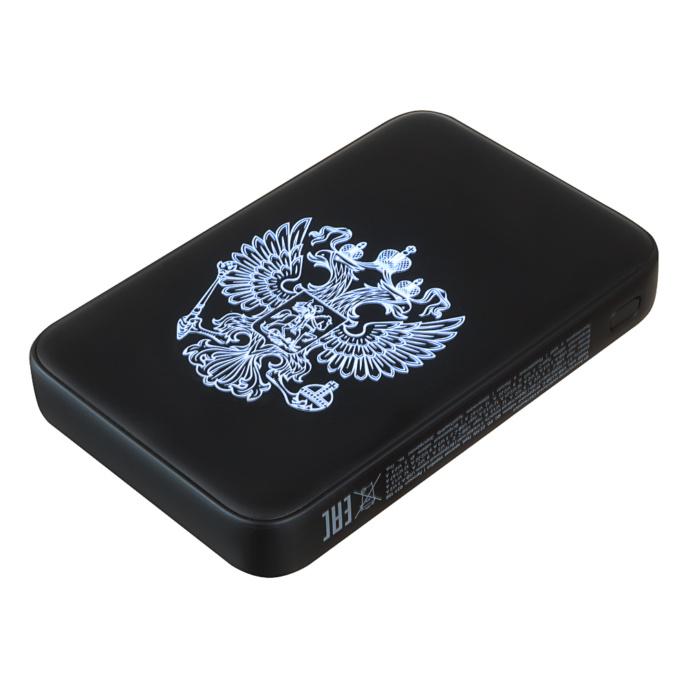 BY Аккумулятор мобильный Светящийся 10000мАч, USB-A,USBC,встр.каб.,QC,PD,22.5W, Герб, короб. красная, арт.№ 031-198