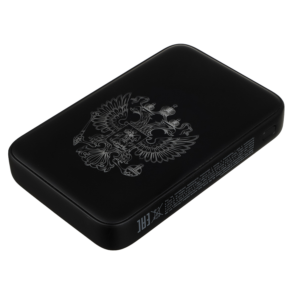 BY Аккумулятор мобильный Светящийся 10000мАч, USB-A,USBC,встр.каб.,QC,PD,22.5W, Герб, короб. красная, арт.№ 031-198