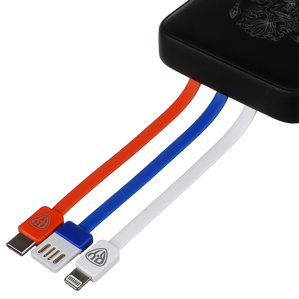 BY Аккумулятор мобильный Светящийся 10000мАч, USB-A,USBC,встр.каб.,QC,PD,22.5W, Герб, короб. красная, арт.№ 031-198