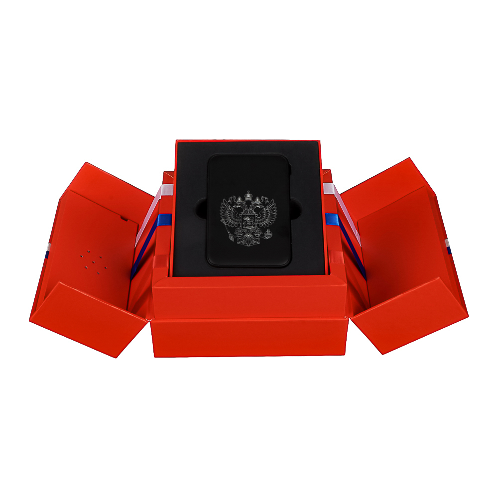 BY Аккумулятор мобильный Светящийся 10000мАч, USB-A,USBC,встр.каб.,QC,PD,22.5W, Герб, короб. красная, арт.№ 031-198