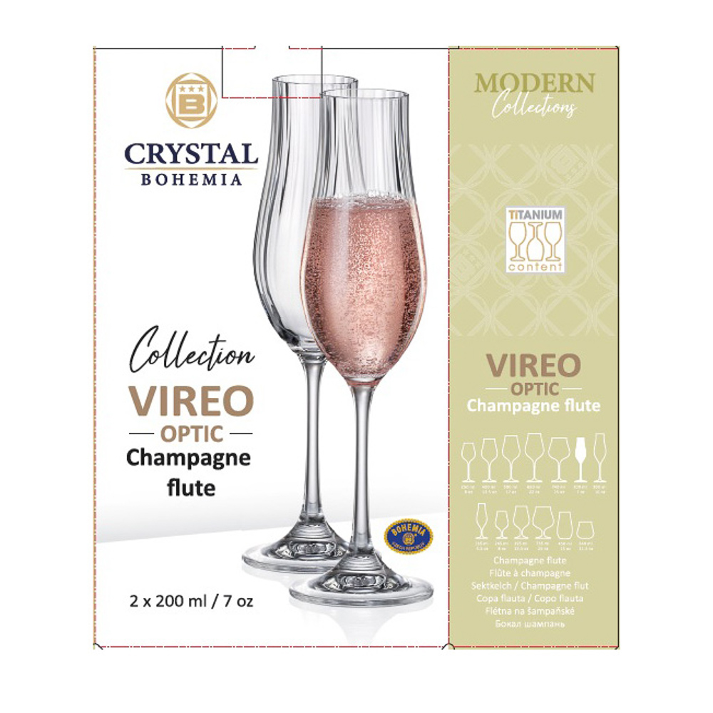 CRYSTAL BOHEMIA Vireo Optic Набор бокалов для шампанского 2шт 200мл, стекло, арт.№ 878-808