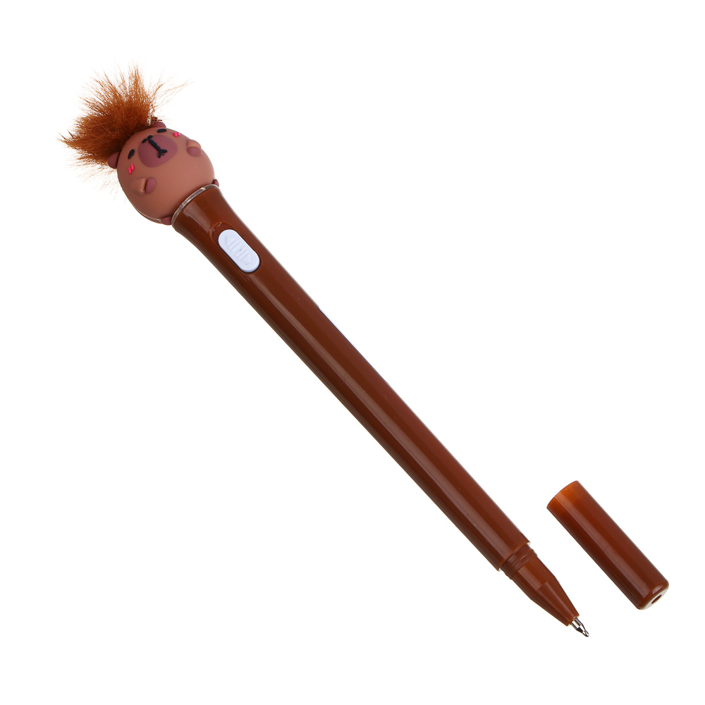 Ручка шариковая синяя с подсветкой и фигуркой "Капибара", 2 дизайна, шоу-бокс, арт.№ 591-248