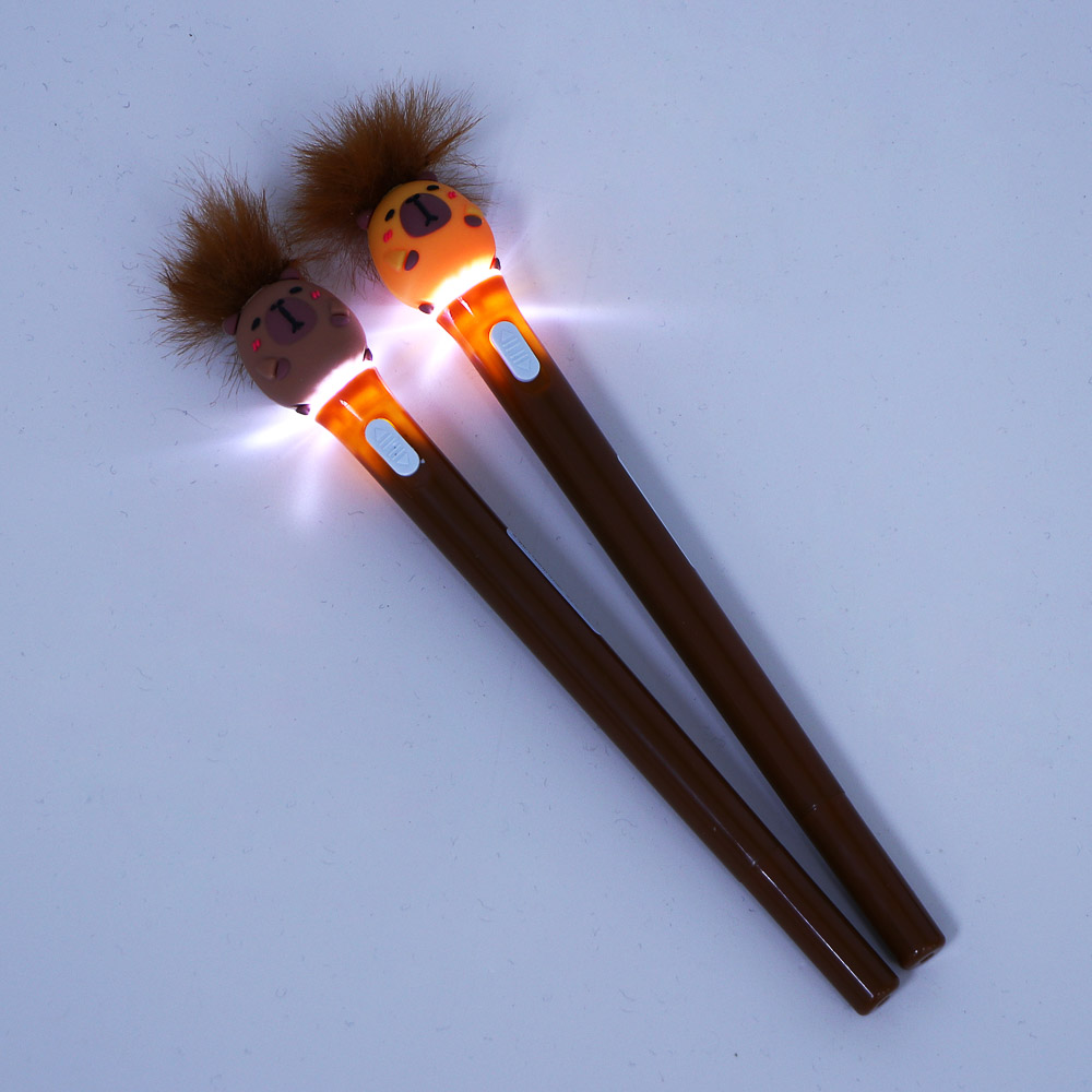 Ручка шариковая синяя с подсветкой и фигуркой "Капибара", 2 дизайна, шоу-бокс, арт.№ 591-248