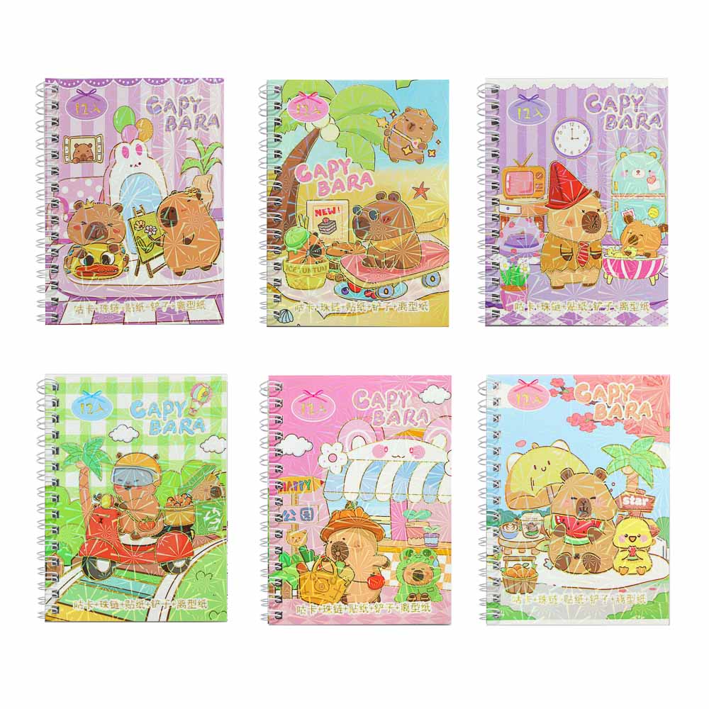 Записная книжка "Капибара" 10х13см, с наклейками, брелоком и лопаткой, PET, бумага, 6 диз., шоу-бокс, арт.№ 557-089