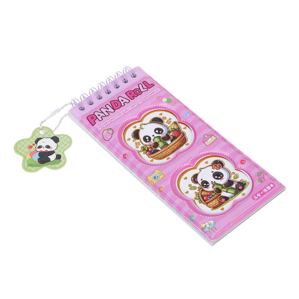 Записная книжка "Панда" 7х26см, с наклейками и брелоком, PET, бумага, 4 дизайна, шоу-бокс, арт.№ 557-090