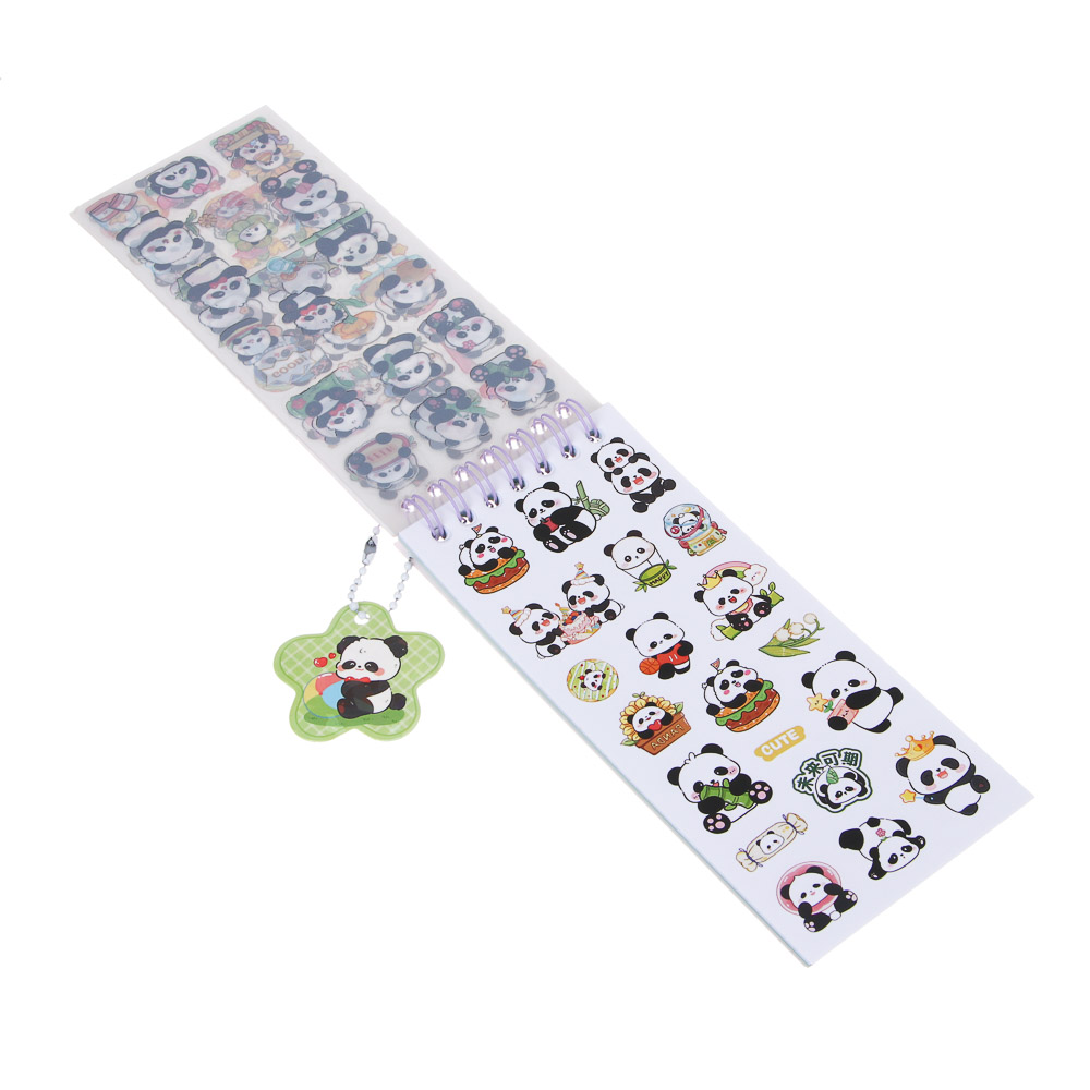 Записная книжка "Панда" 7х26см, с наклейками и брелоком, PET, бумага, 4 дизайна, шоу-бокс, арт.№ 557-090