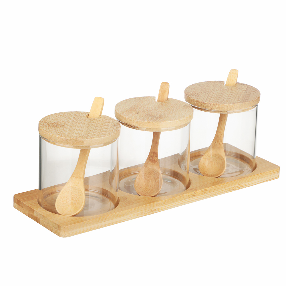 VETTA ЭКО Набор банок для хранения с ложкой, 3шт., 300мл, 28х10х9,5см, стекло, бамбук, арт.№ 828-327