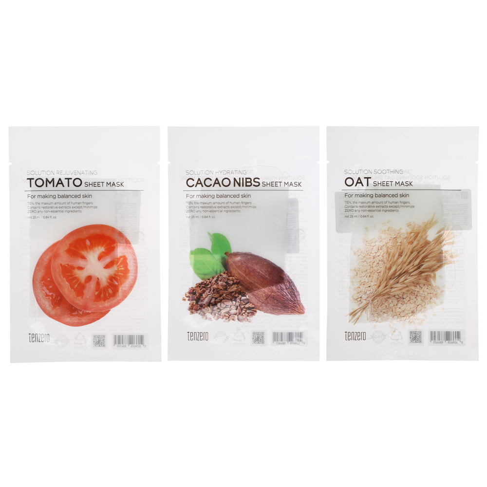 Маска для лица тканевая TENZERO 3 вида, 25мл, арт.№ 978-102