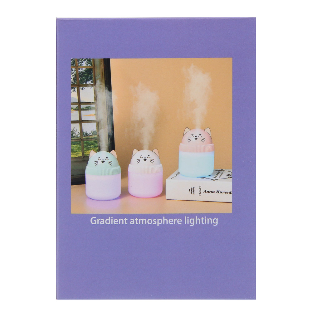 LEBEN Увлажнитель воздуха Котик, 220мл, подсветка, 11x8x8см, питание 5В/0.4А от USB, 2Вт, арт.№ 246-013