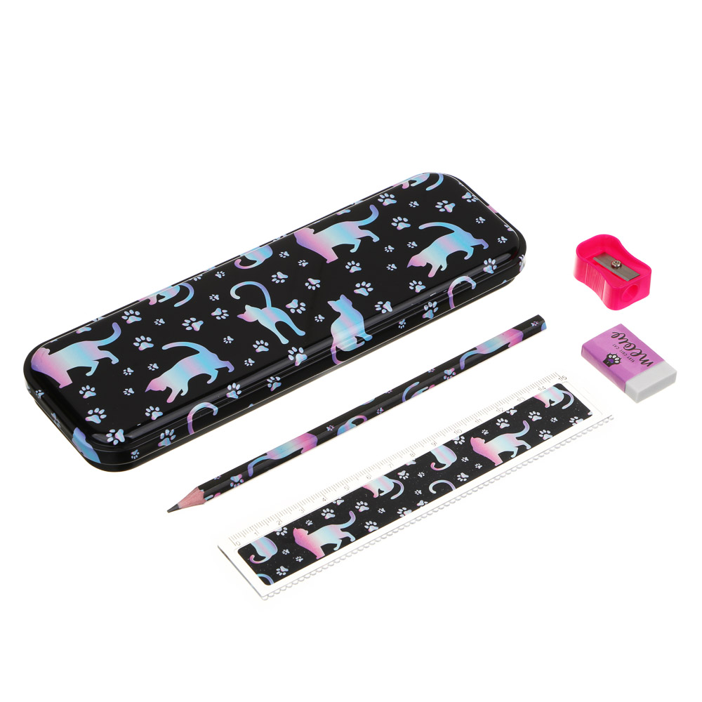 МИЛЫЙ КОТИК Набор канцелярский, 5 предметов, пластиковый кейс, арт.№ 234-064