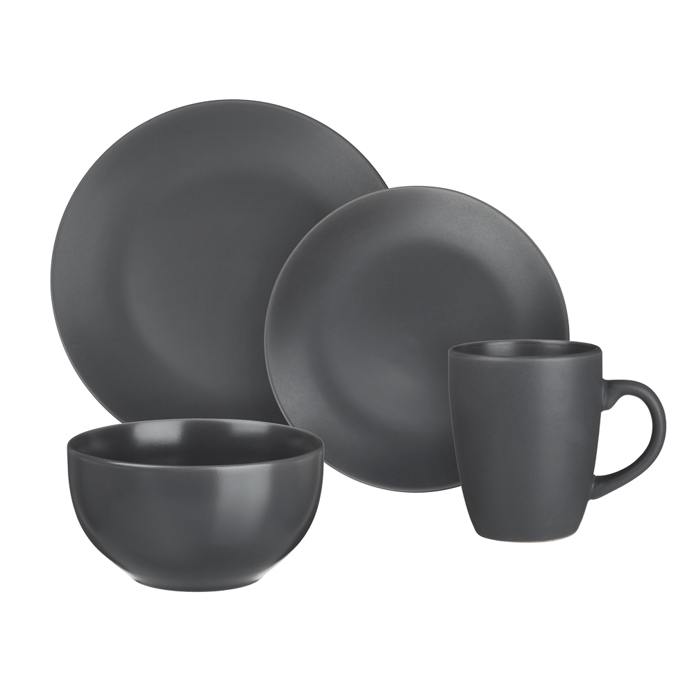 MILLIMI Набор стол.посуды 16пр(тар26см*4, тар20см*4, салатн650мл*4, кружка340мл*4) керамика, серый, арт.№ 824-237