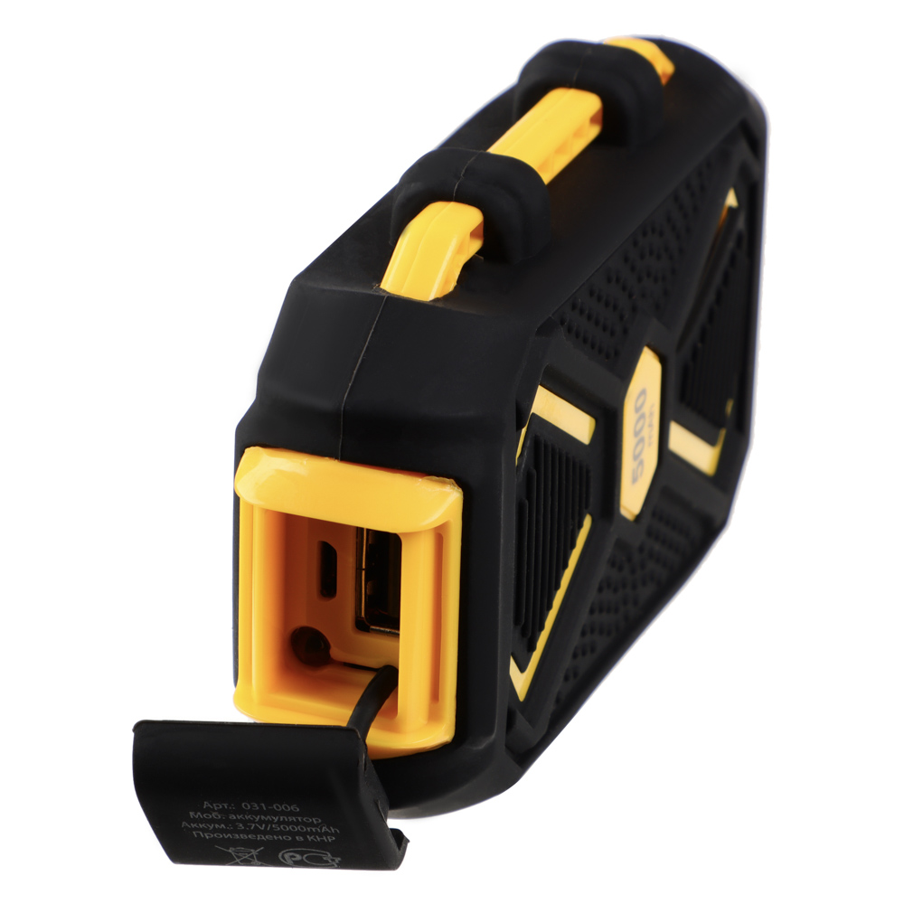 Аккумулятор мобильный FORZA 5000мАч, USB, 2А, защита IP67, фонарик, Чёрный, арт.№ 031-006