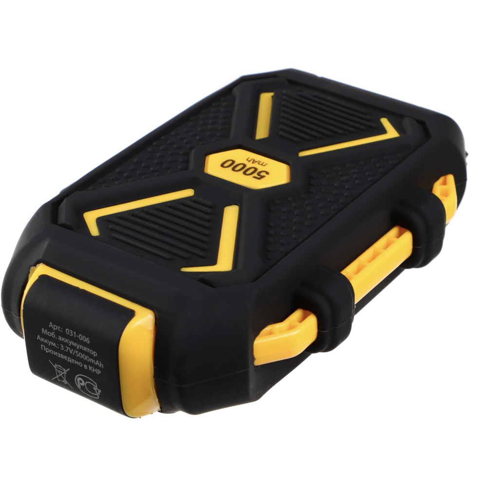 Аккумулятор мобильный FORZA 5000мАч, USB, 2А, защита IP67, фонарик, Чёрный, арт.№ 031-006