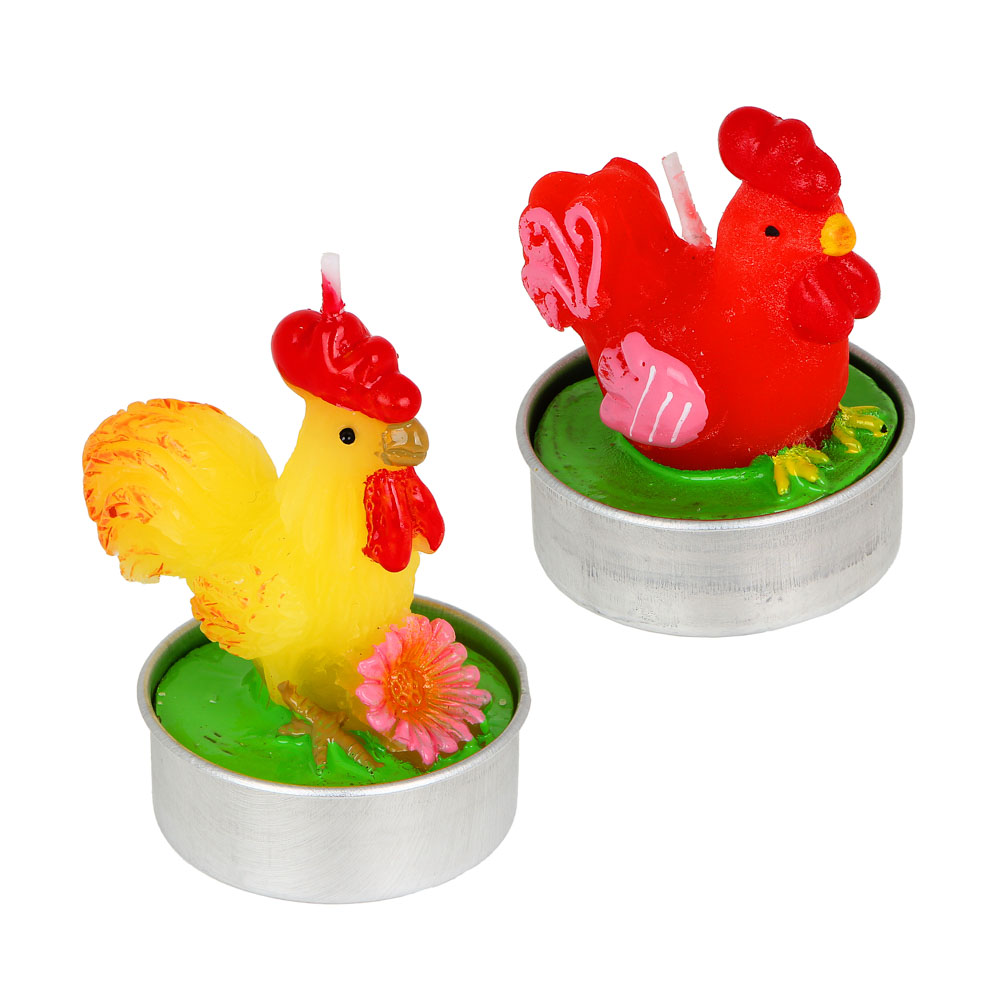 Набор свечей в виде курочек, 3 шт, 5x3,8 см, парафин, металл, 2 цвета, арт.№ 527-001