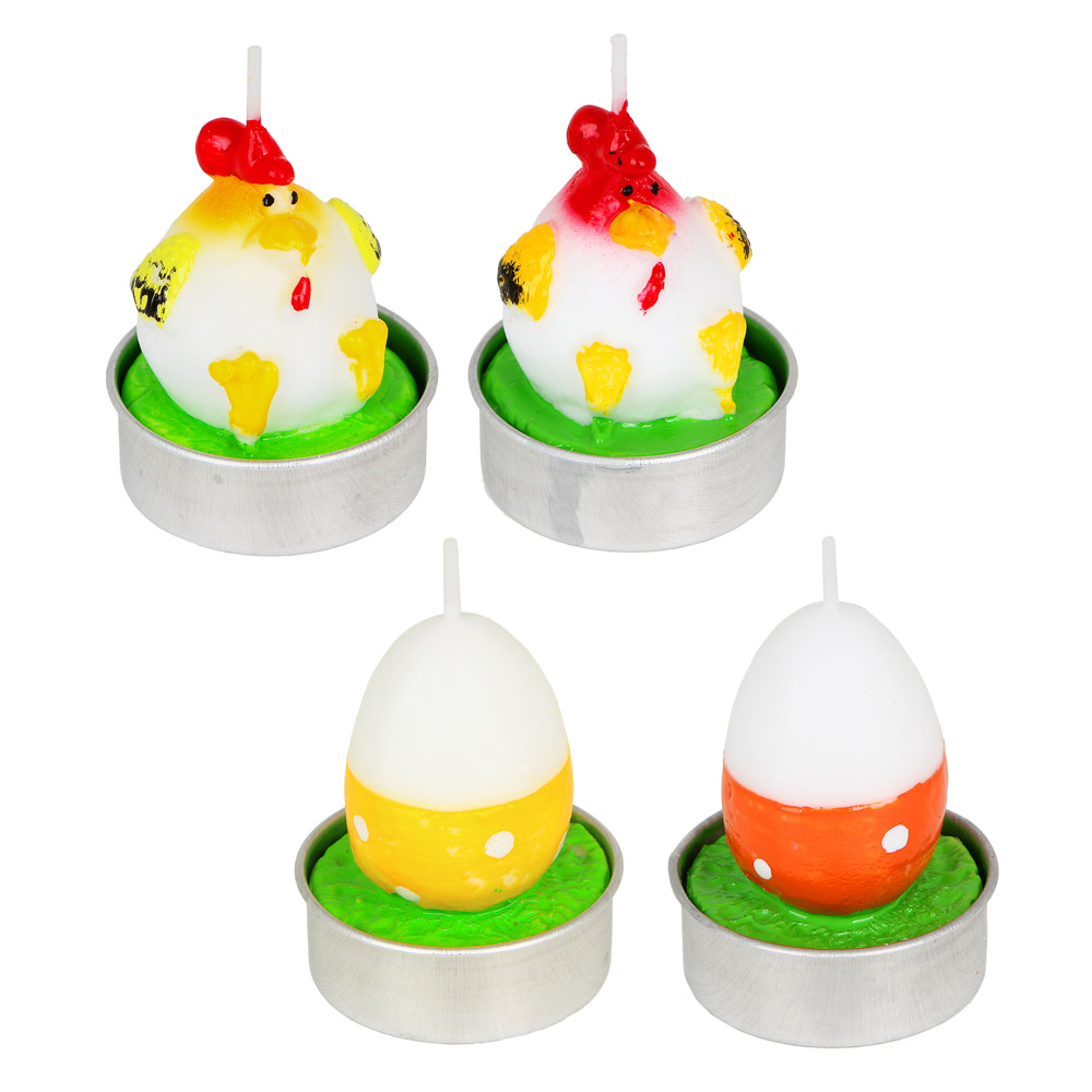 Набор свечей в виде курочек, 3 шт, 5x3,8 см, парафин, металл, 4 вида, арт.№ 527-003