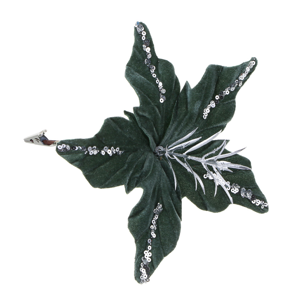 СНОУ БУМ Пуансетия 15 см на прищепке (5 лепестков), глиттер, металл, полиэстер, 26-604, арт.№ 348-048