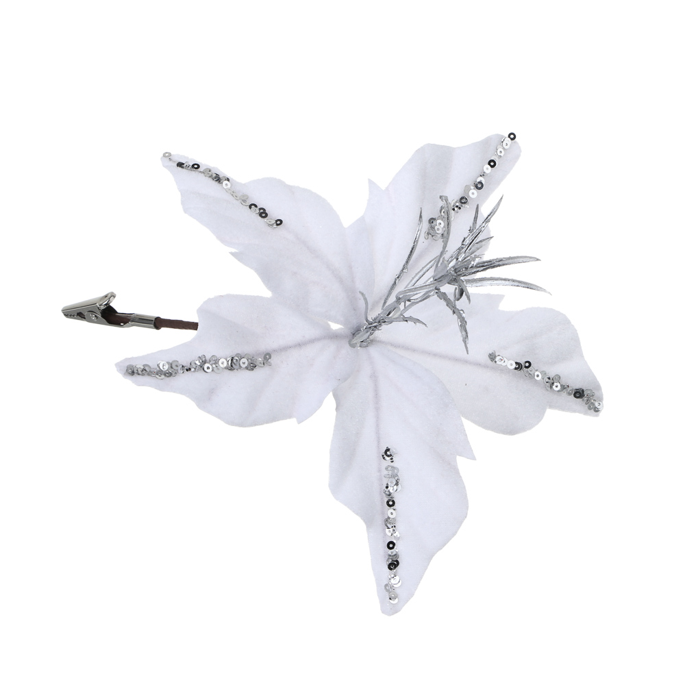 СНОУ БУМ Пуансетия 15 см на прищепке (5 лепестков), глиттер, металл, полиэстер, 26-605, арт.№ 348-049