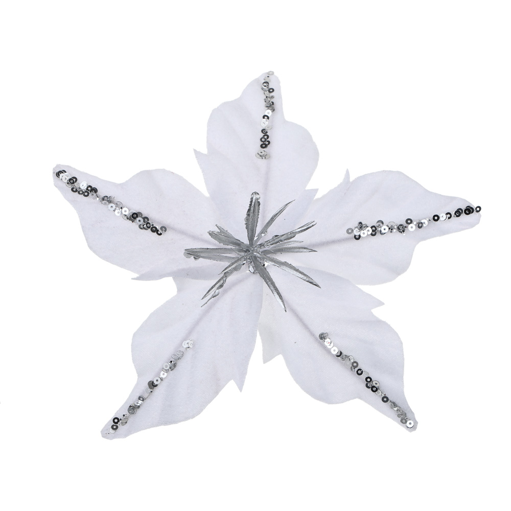 СНОУ БУМ Пуансетия 15 см на прищепке (5 лепестков), глиттер, металл, полиэстер, 26-605, арт.№ 348-049