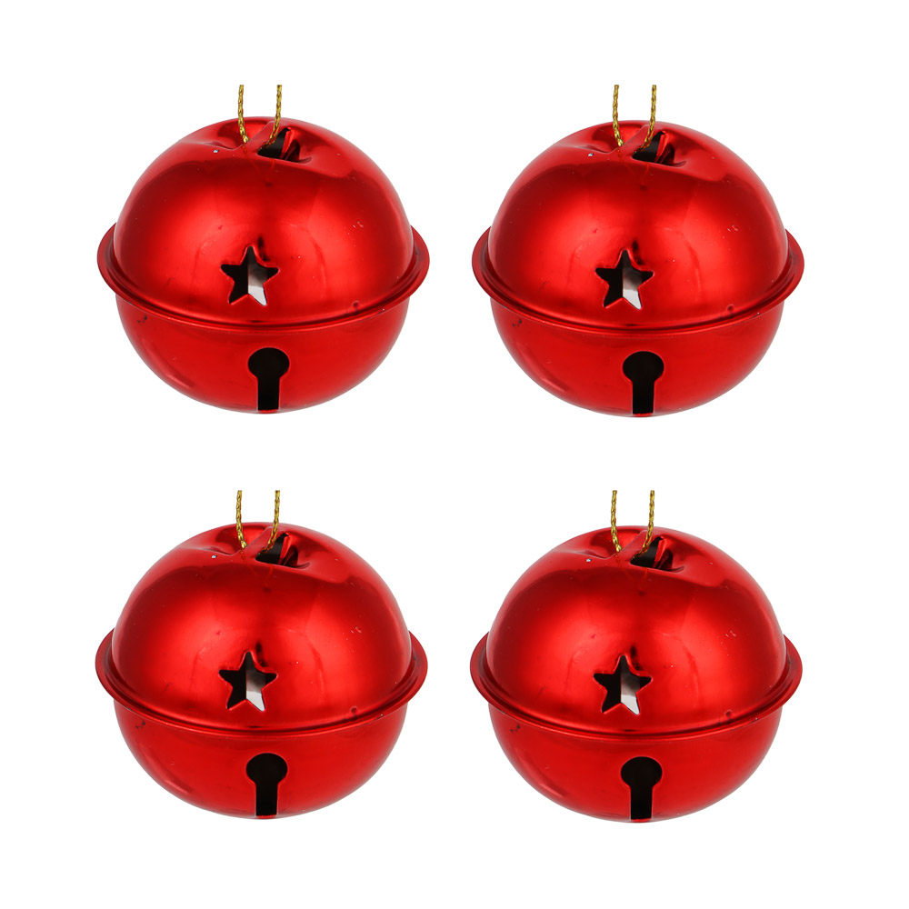 СНОУ БУМ Набор колокольчиков, 4 шт, металл, 2 цвета (красный, золото), 5 см, арт.№ 379-319