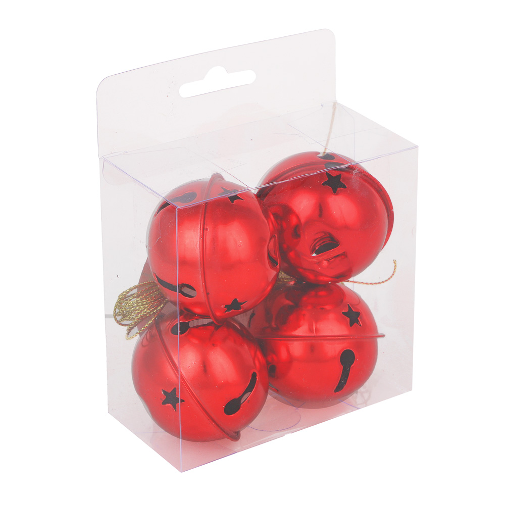 СНОУ БУМ Набор колокольчиков, 4 шт, металл, 2 цвета (красный, золото), 5 см, арт.№ 379-319