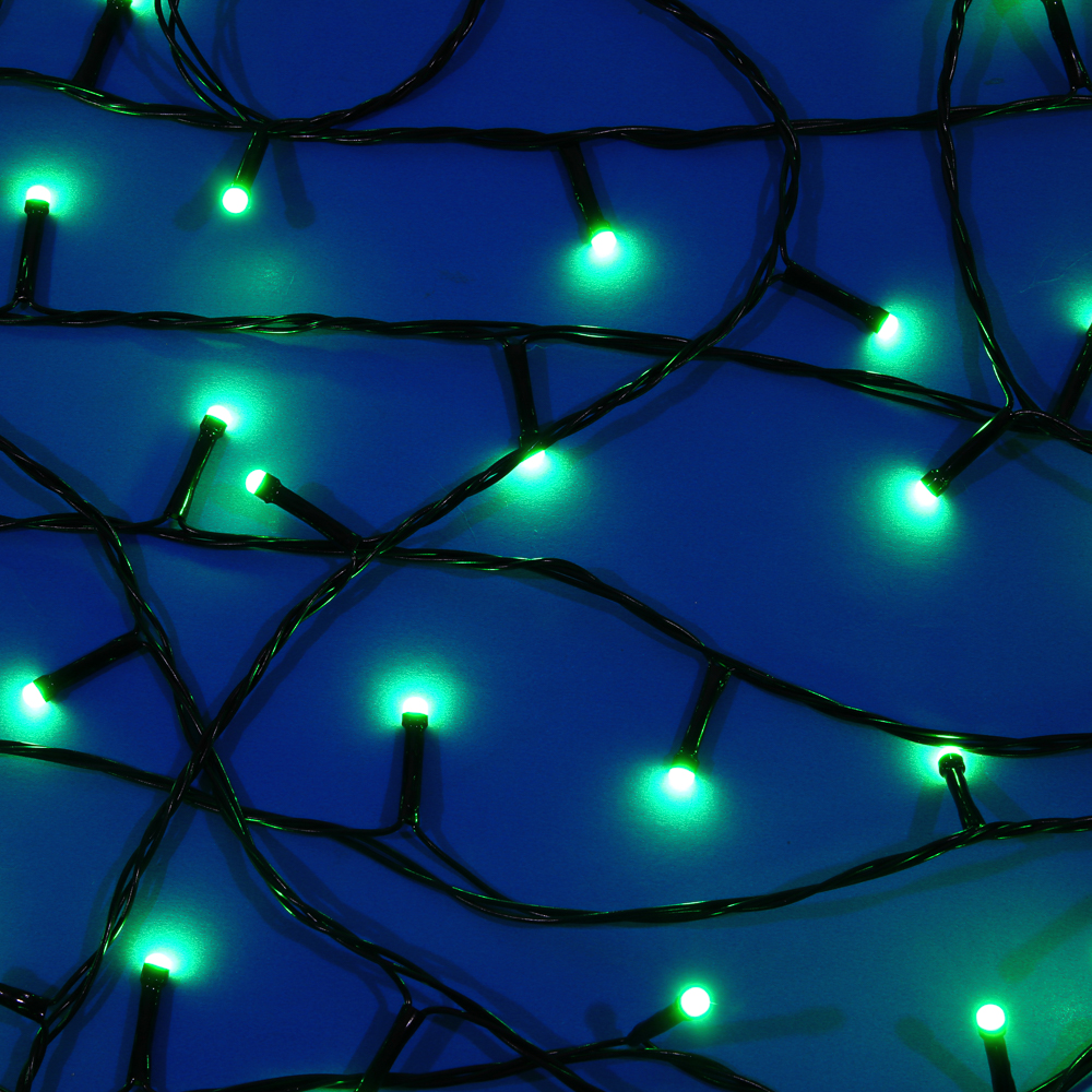 Гирлянда вьюн 10 м СНОУ БУМ, 100 LED ламп, зелёное свечение (8 режимов), ПВХ чёрный, 220В, арт.№ 384-216