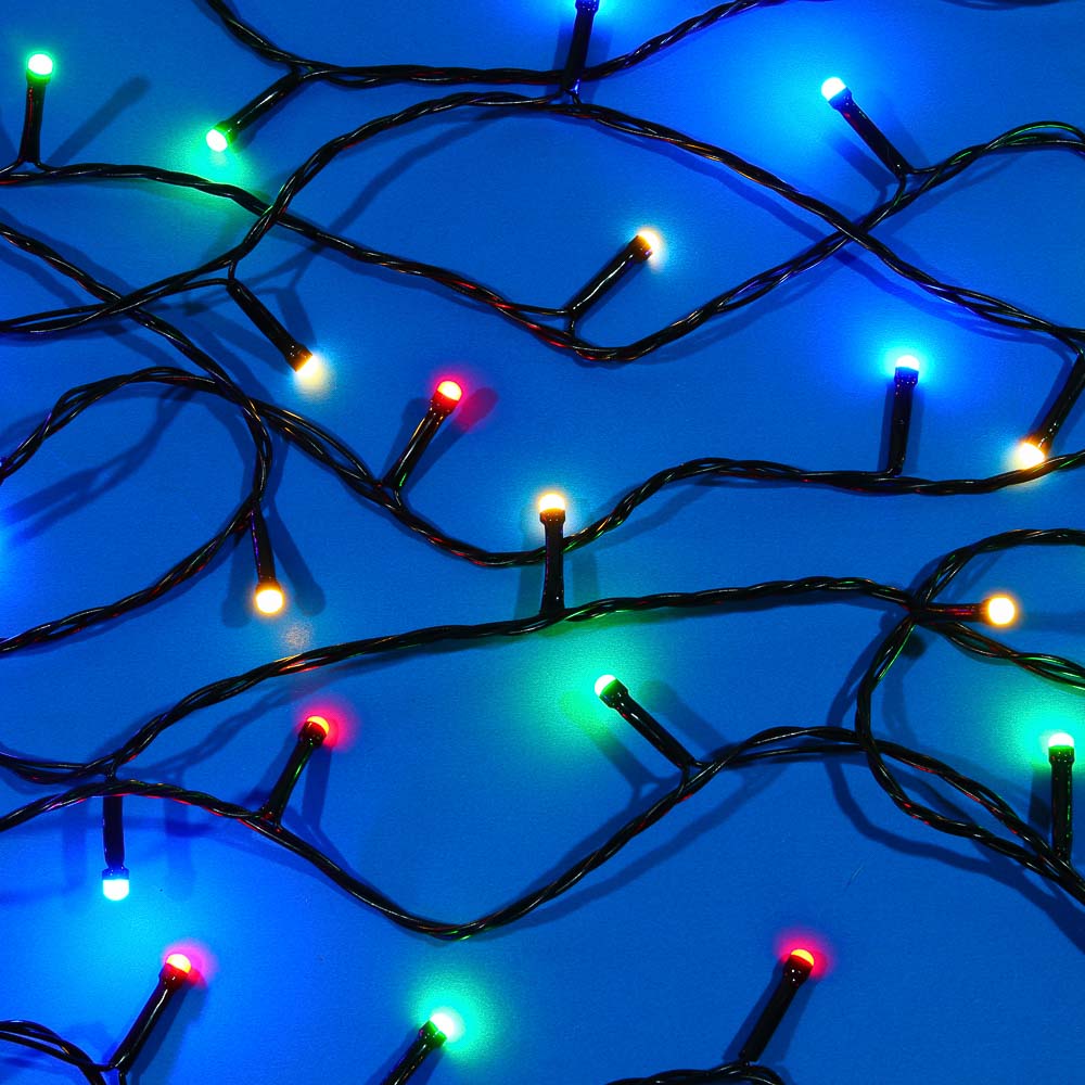 Гирлянда вьюн 10 м СНОУ БУМ, 100 LED ламп, мультицвет (8 режимов), ПВХ чёрный, 220В, арт.№ 384-217