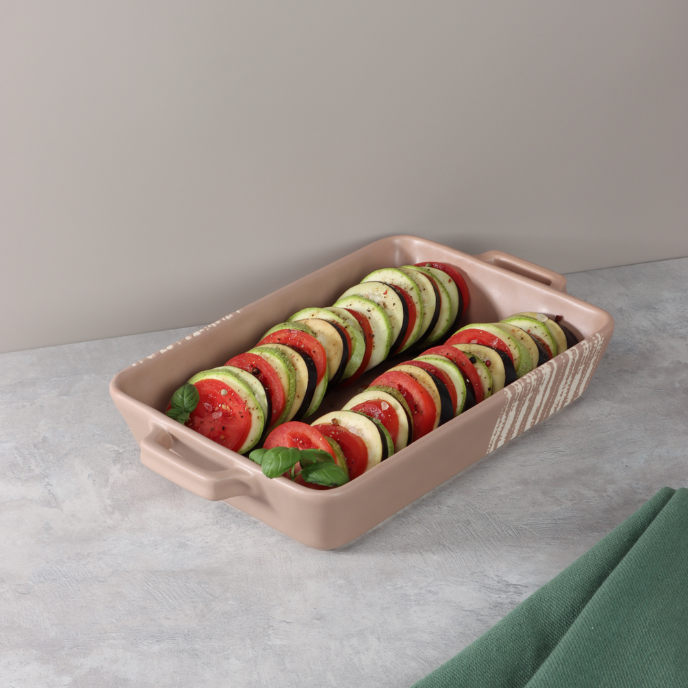 MILLIMI Форма для запекания и сервировки прямоугольная с ручками, керамика, 31х19х5,5 см, объем 1,4 л, бежевая, арт.№ 826-391