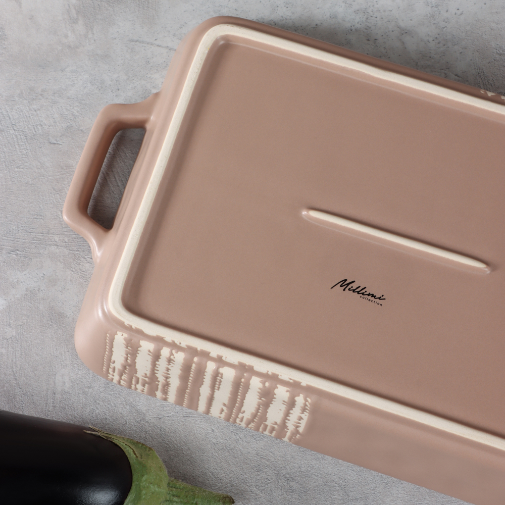 MILLIMI Форма для запекания и сервировки прямоугольная с ручками, керамика, 31х19х5,5 см, объем 1,4 л, бежевая, арт.№ 826-391