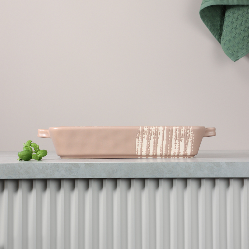 MILLIMI Форма для запекания и сервировки прямоугольная с ручками, керамика, 31х19х5,5 см, объем 1,4 л, бежевая, арт.№ 826-391