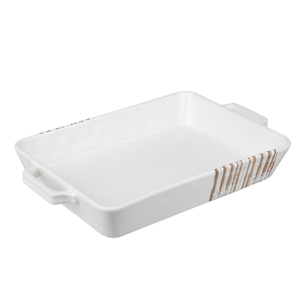 MILLIMI Форма для запекания и сервировки прямоугольная с ручками, керамика, 36,5х23х6 см, объем 2,2 л, белая, арт.№ 826-393