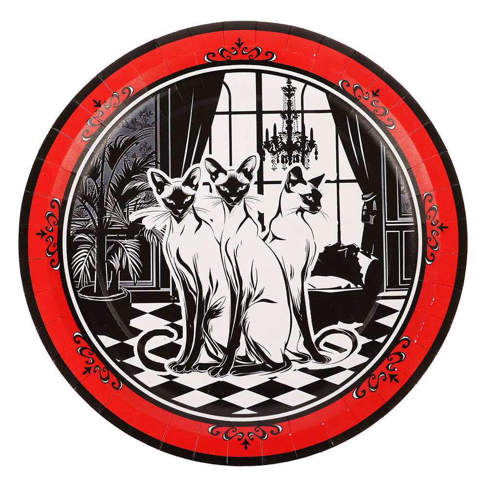 Набор бумажных тарелок Котики нуар, в т/у пленке, 6 шт d=230 мм, арт.№ 530-449