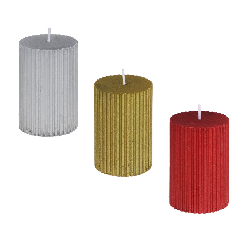 Свеча столбик тм LADECOR 5x7,5 см, рифленая, парафин, 3 цвета, арт.№ 508-918