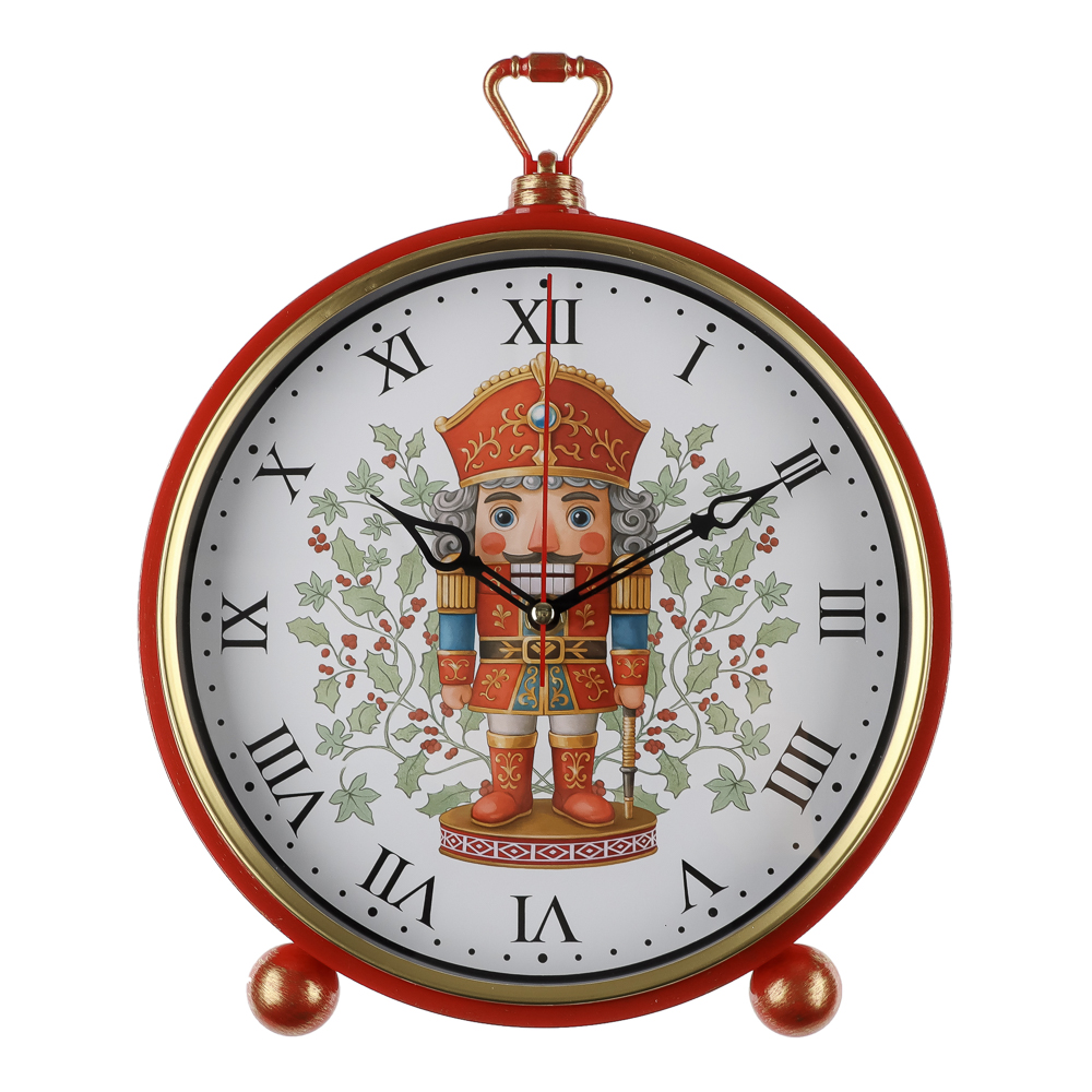 Часы настенно-настольные 26х32 см, корпус красный с золотом, "Щелкунчик", арт.№ 581-384