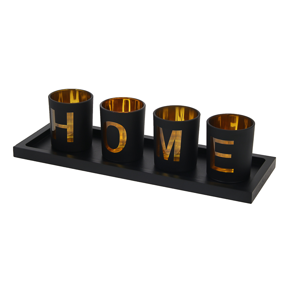 Набор подсвечников на подставке тм LADECOR 4 шт 6х6х7,5см, подставка 33,4х11,7х1,5см, стекло, дерево, арт.№ 477-265