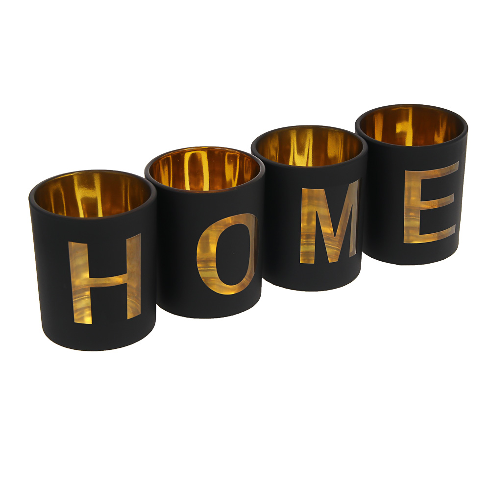 Набор подсвечников на подставке тм LADECOR 4 шт 6х6х7,5см, подставка 33,4х11,7х1,5см, стекло, дерево, арт.№ 477-265