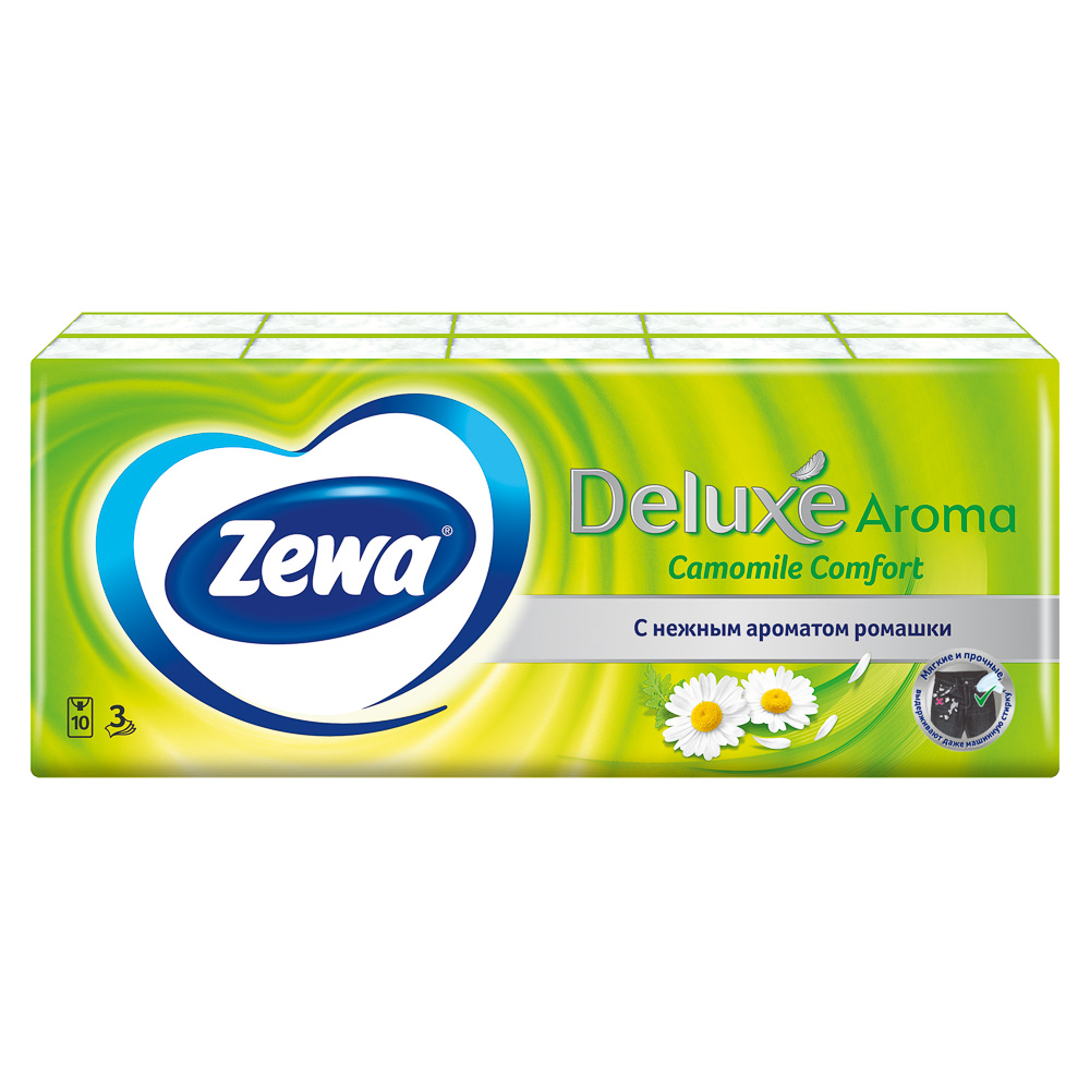 Платочки бумажные носовые Zewa Deluxe Aroma Ромашка, 10шт, арт.№ 912-039