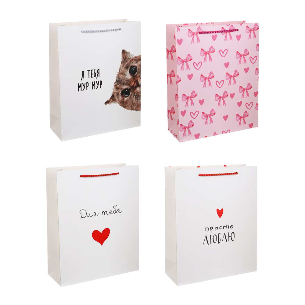 Пакет подарочный бумажный тм LADECOR L 26x32x10 см, 4 дизайна, арт.№ 507-462