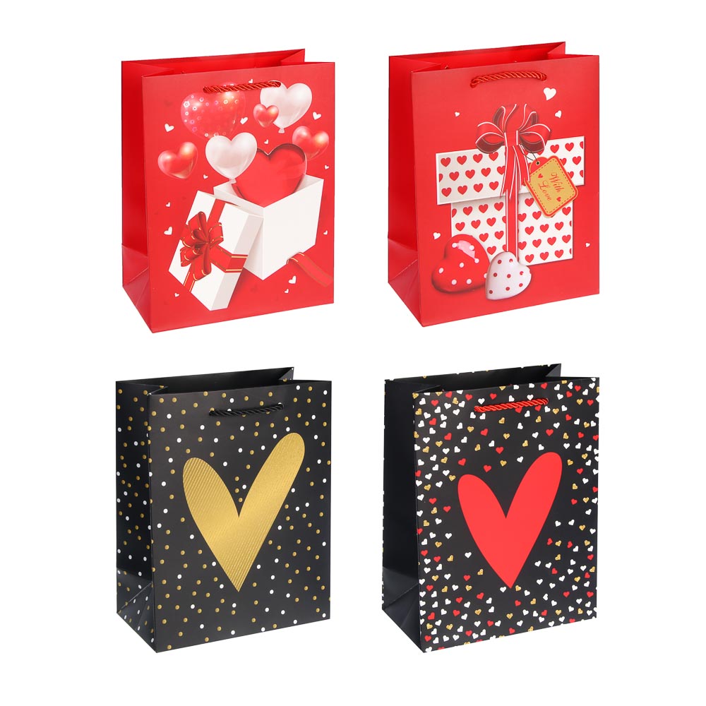 Пакет подарочный бумажный тм LADECOR M 18x23x10 см, "Сердце" арт 1, 4 дизайна, арт.№ 507-463