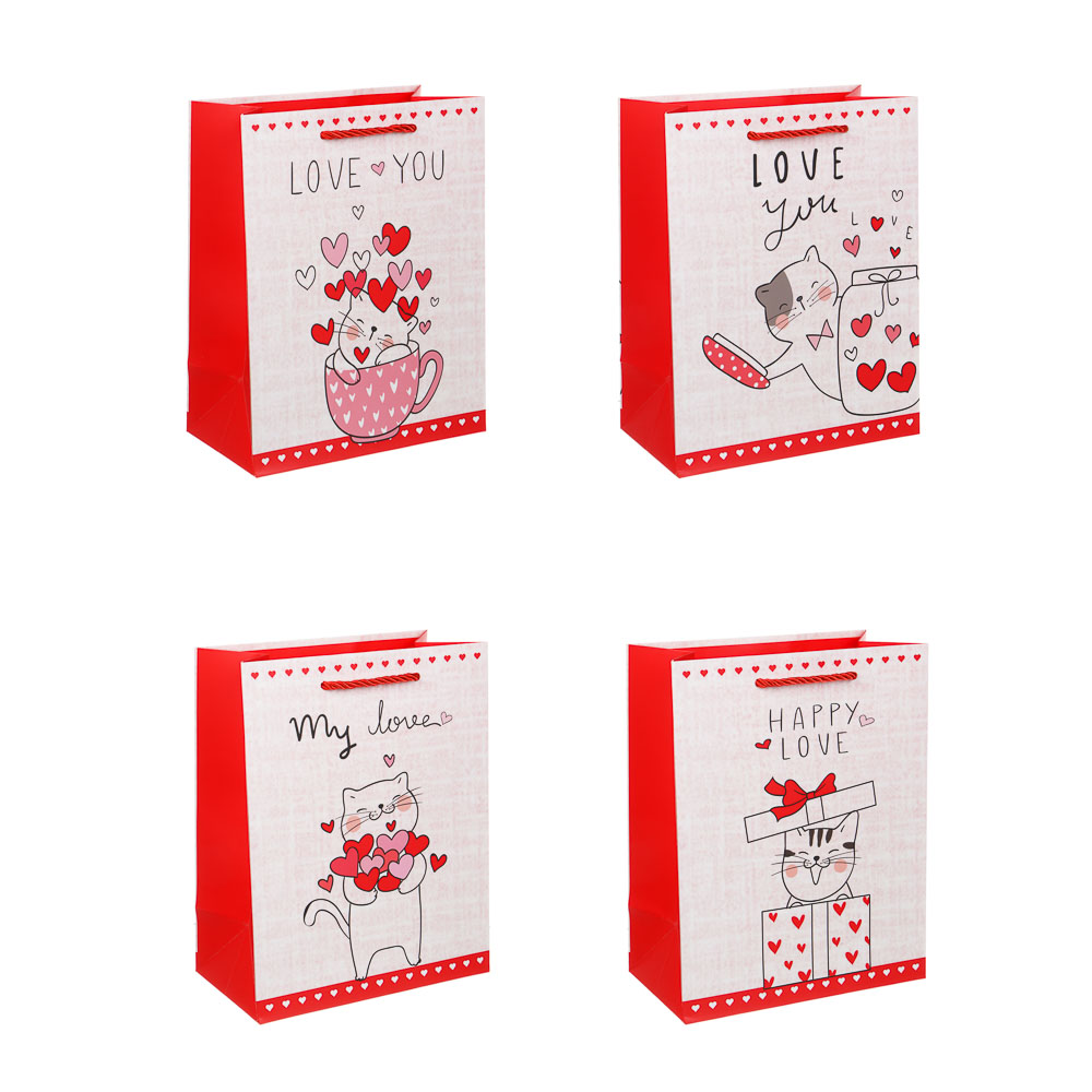 Пакет подарочный бумажный тм LADECOR 18*23*10 см, "Сердце" арт 2, 4 дизайна, арт.№ 507-464