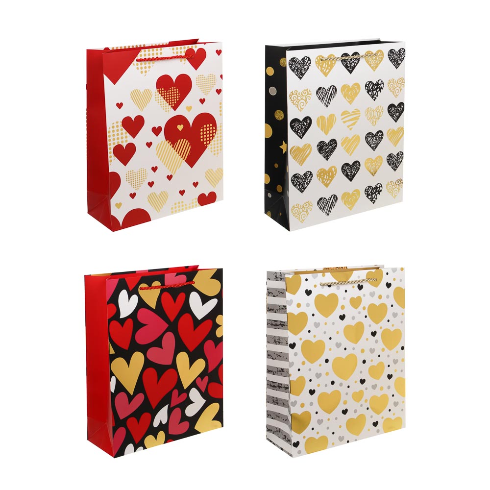 Пакет подарочный бумажный тм LADECOR, L 26x32x10 см, "Сердце" арт 2, 4 дизайна, арт.№ 507-465