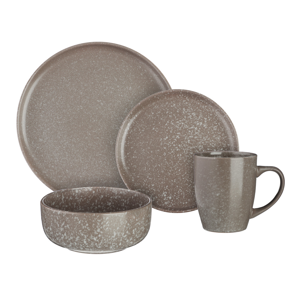 MILLIMI Набор столовой посуды 16 предметов (тарелка 26 см - 4 шт., тарелка 20 см - 4 шт., салатник 14 см - 4 шт., кружка 340 мл - 4 шт.) керамика, серый, арт.№ 824-174