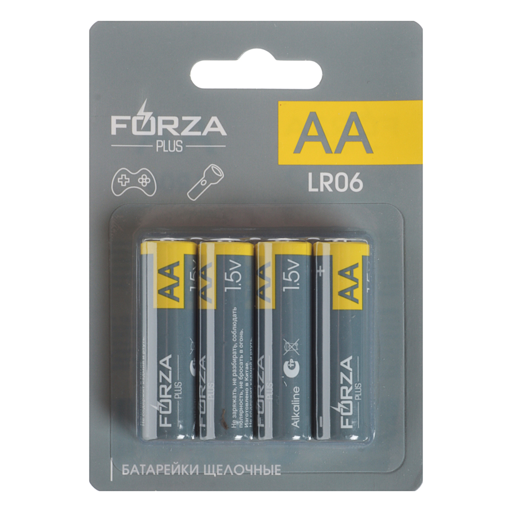 Батарейки AA FORZA (LR06) 4шт в блистере, щелочные 1.5V, арт.№ 917-119