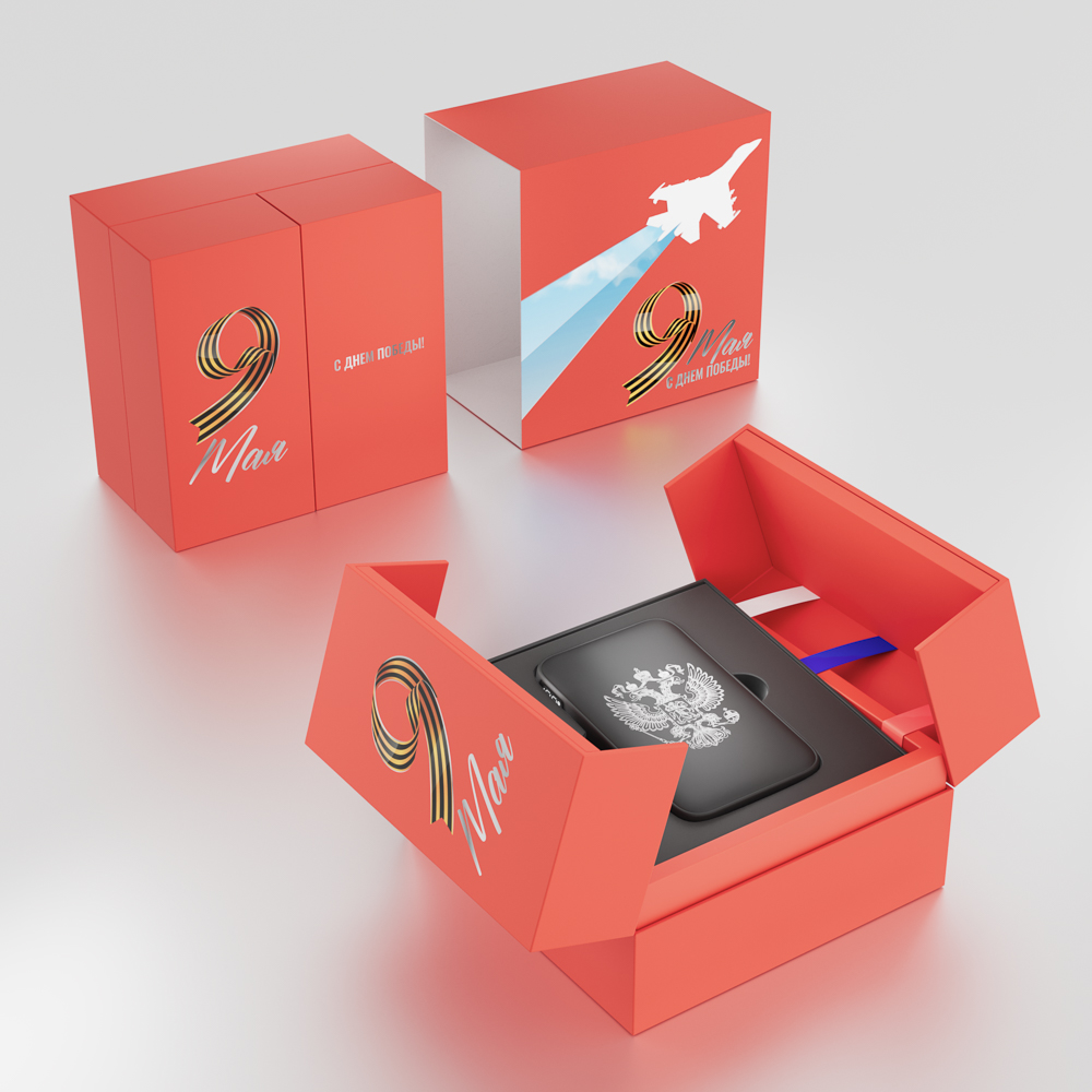 BY Аккумулятор мобильный Светящийся 10000мАч, USB-A,USBC,встр.каб.,QC,PD,22.5W, Герб, Победа, короб., арт.№ 031-200