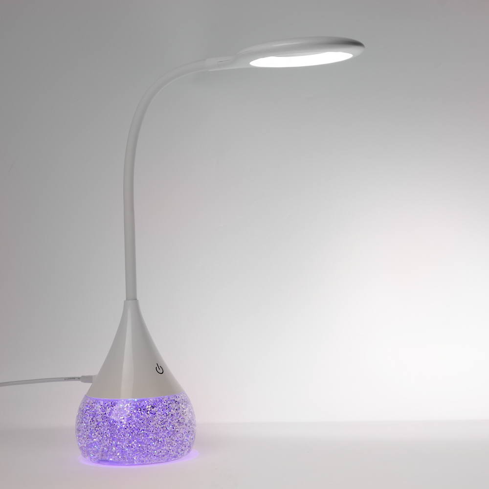 Светильник переносной настольный BY Глиттер,16LED,5Вт,300Лм,RGB,USB-C 5В,каб.1м, дим., пластик,белый, арт.№ 476-451