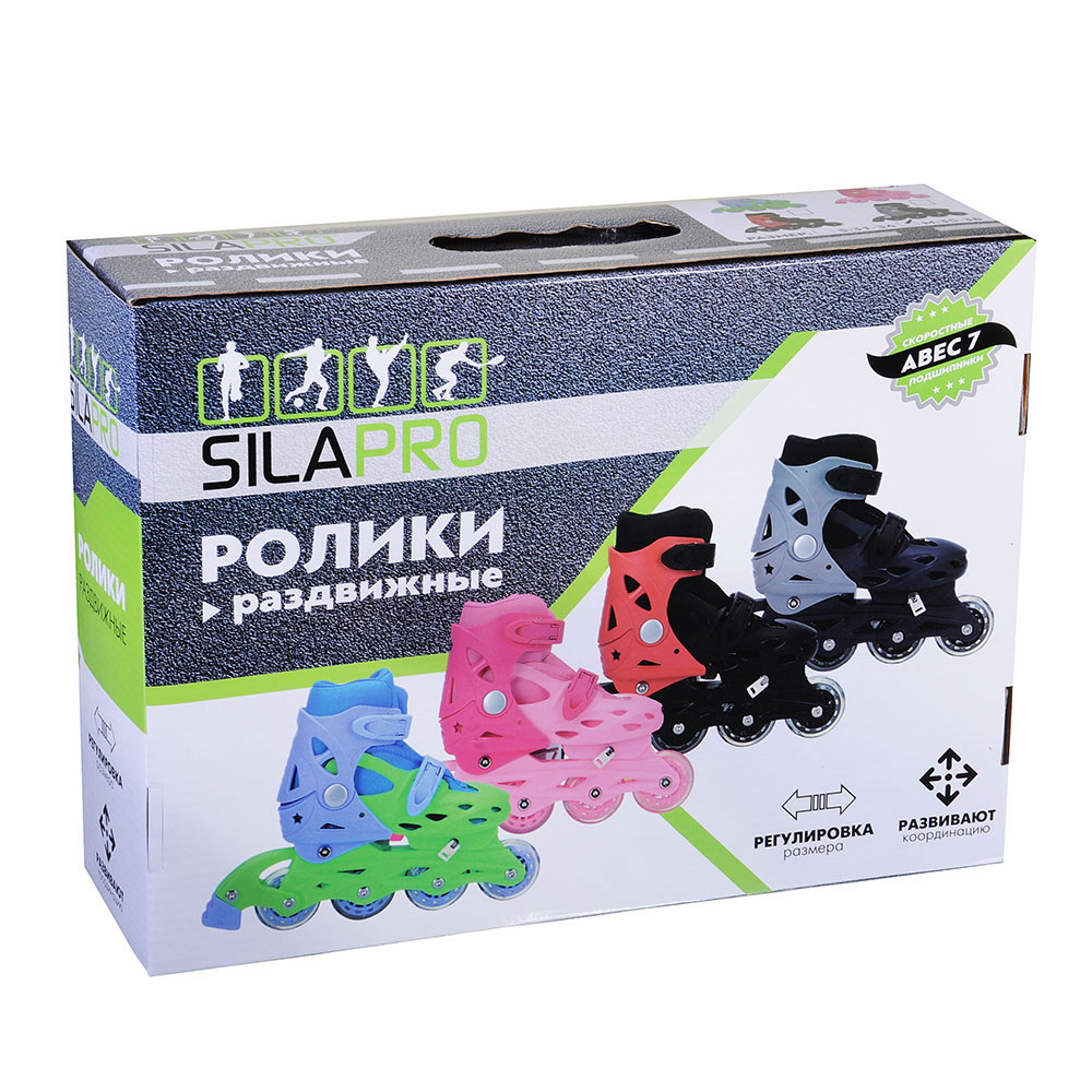 SILAPRO Коньки роликовые раздвижные база пластик, колеса ПВХ M:35-38, 4 цвета, арт.№ 129-126