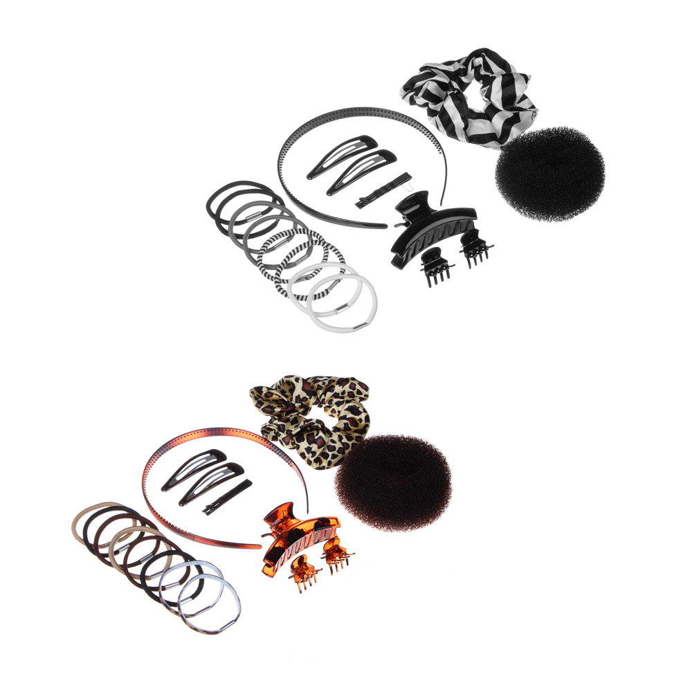 BERIOTTI Набор аксессуаров для волос 20 предметов, пластик, полиэстер, металл, 2 дизайна, ПР-21, арт.№ 316-356