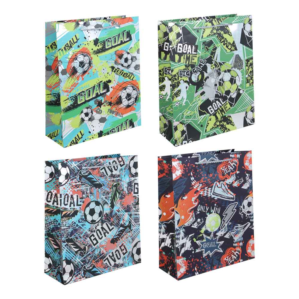 Пакет подарочный, вскч бум., тиснение фольгой, L 26x32x10см, футбол, 210гр, 4 дизайна, арт.№ 570-061