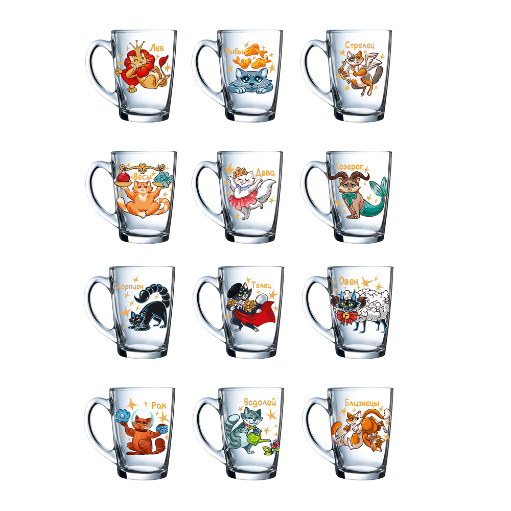 ОСЗ Кружка Кошачий гороскоп, 300мл, стекло, 12 дизайнов, арт.№ 806-537