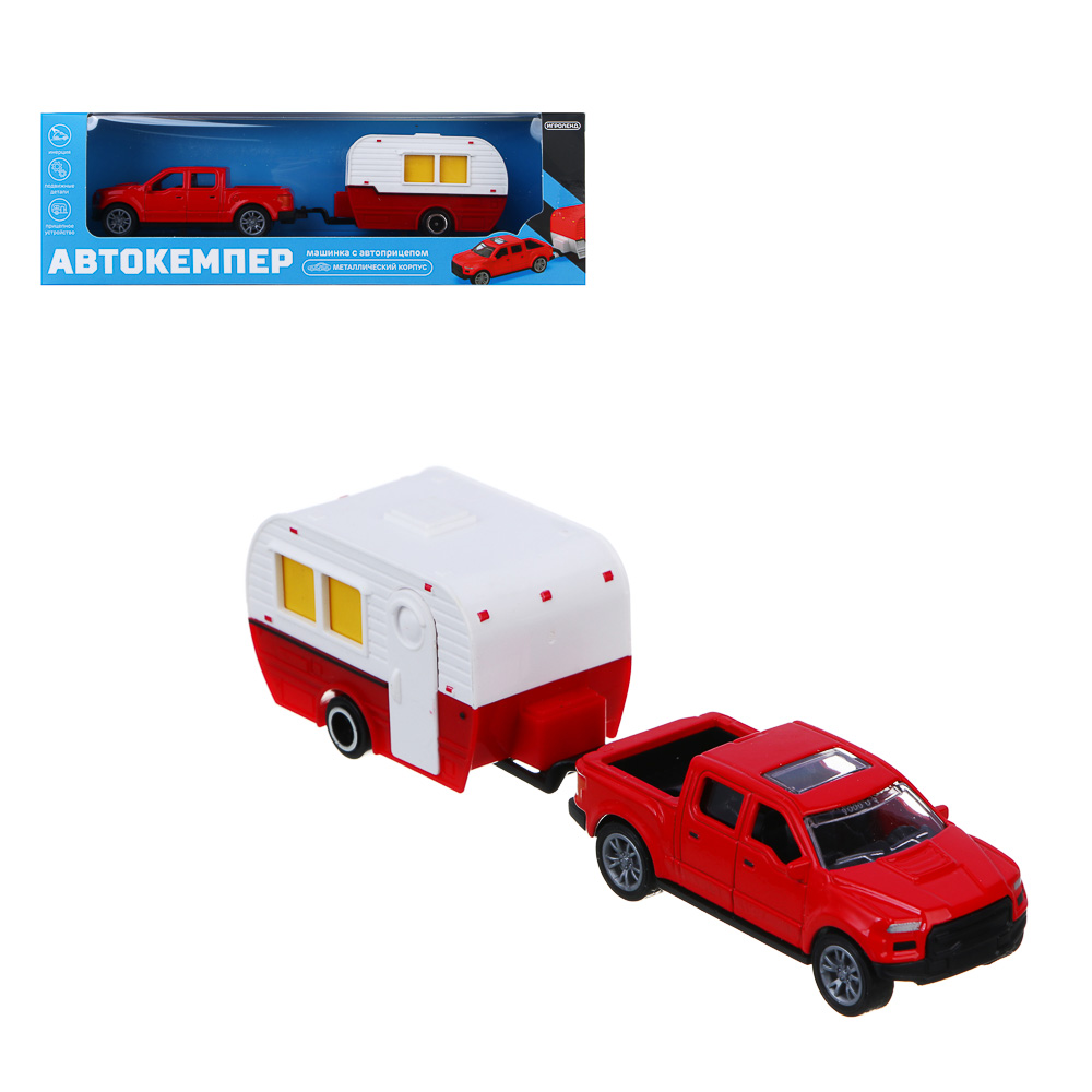 ИГРОЛЕНД Машина с прицепом "Автокемпер", инерция, металл, ABS, 21,5х5,3х6,9 см, 10 дизайнов, арт.№ 292-439